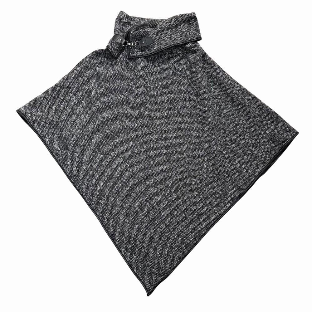 Gray Marled Poncho Cape Wrap Buckle Neck Chic Minimalist Scandi One Size